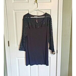 Amanda Blu Womens Tunic Top Black Size XXL New With Tags Burnout Lace 3/4 Sleeve